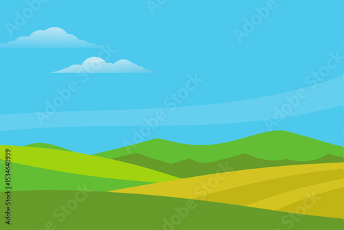 Serene Summer Landscape Rolling Hills, Golden Fields, and Azure Sky