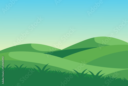 Serene Rolling Hills Landscape A picturesque view of lush green hills under a clear blue sky