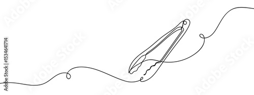 Continuous line food tongs Hand drawn vector art lines on transparent background. Editable strokes.