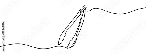Continuous line food tongs Hand drawn vector art lines on transparent background. Editable strokes.