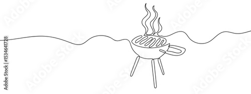 Continuous line, grill, barbecue Hand drawn vector art lines on transparent background. Editable strokes.
