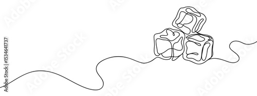 Continuous line ice cube Hand drawn vector art lines on transparent background. Editable strokes.