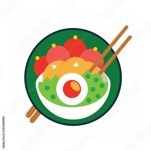 Delicious Asian Cuisine A Vibrant Bowl of Noodles and Dumplings