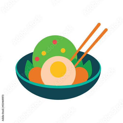 Delicious Asian-Inspired Bowl A Vibrant Mix of Egg, Vegetables, and Noodles