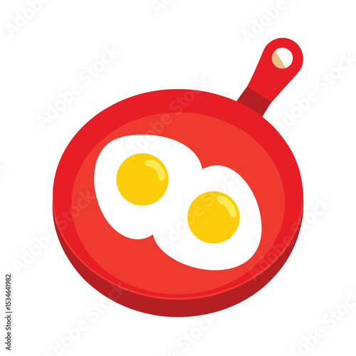 Sunny-Side Up Delicious Fried Eggs in a Red Pan - Perfect Breakfast Icon