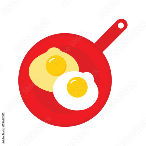 Delicious Fried Eggs in a Red Pan A Simple Breakfast Icon