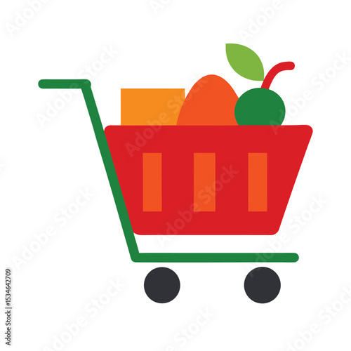 Shopping Cart Icon Fresh Produce and Groceries Illustration