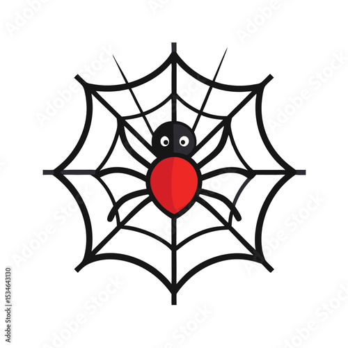 Cute Cartoon Spider on its Web Halloween Illustration