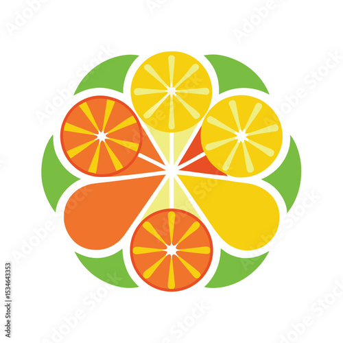 Citrus Burst A Vibrant Circular Design Featuring Slices of Oranges, Lemons, and Grapefruits