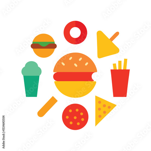 Delicious Fast Food Burgers, Fries, and More – A Colorful Culinary Delight