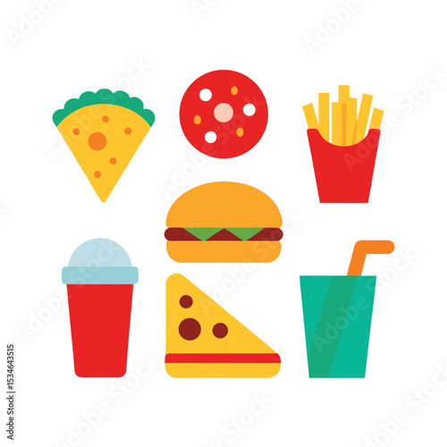 Delicious Fast Food Icons Burgers, Pizza, Fries, and More!