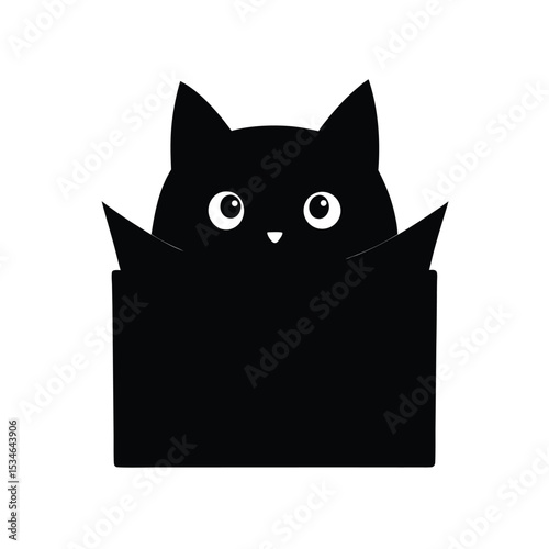 Adorable Black Cat Peeking from a Box Cute Halloween Illustration