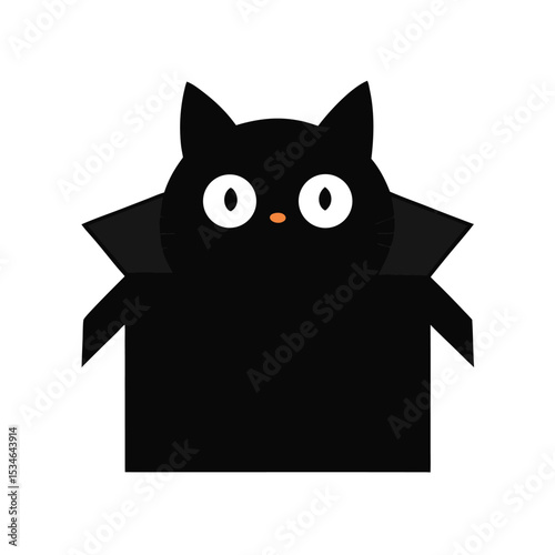 Adorable Black Cat in a Box A Cute Halloween Illustration