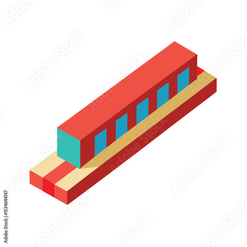 Isometric Design Red and Teal Train Station Platform Illustration