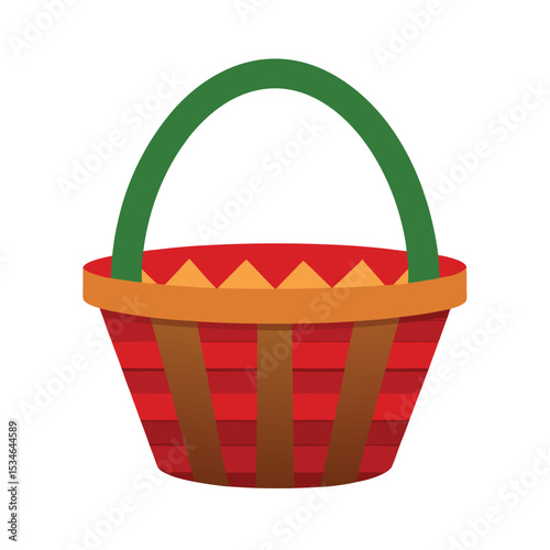 Red and Brown Striped Basket with Green Handle A Festive Design