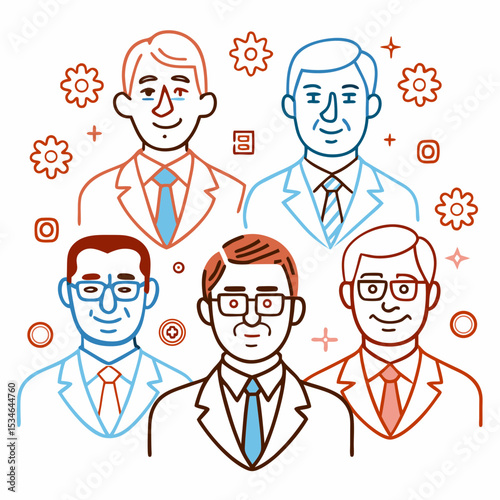 Group of businessmen in suits illustrated with geometric patterns  