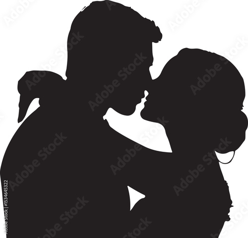 Silhouette of loving couple romantic embrace wedding kiss affectionate relationship love story