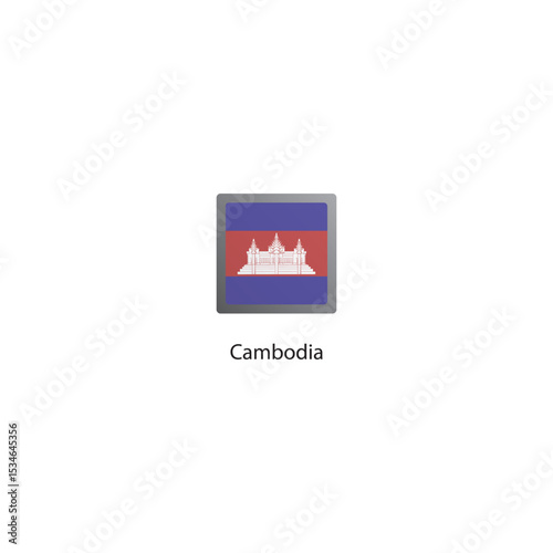 Flat square icon of Cambodia flag. Simple vector illustration.