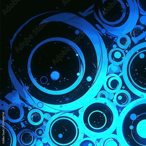 Neon Blue-Green Concentric Slices × Terracotta Zigzag Matrix: Dynamically Scattered on Ice-Grey Background, Optical Art Vector Layers