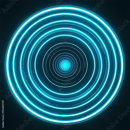 Neon Blue-Green Concentric Slices × Terracotta Zigzag Matrix: Dynamically Scattered on Ice-Grey Background, Optical Art Vector Layers