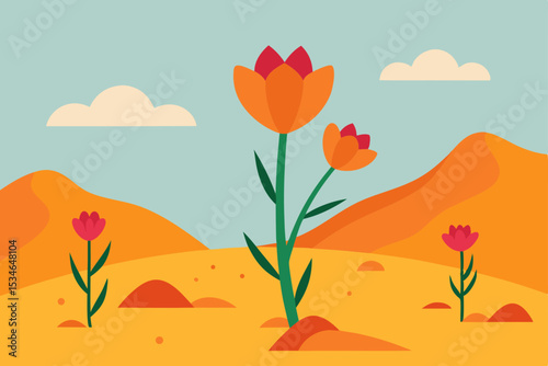 spring landscape with tulips and sky