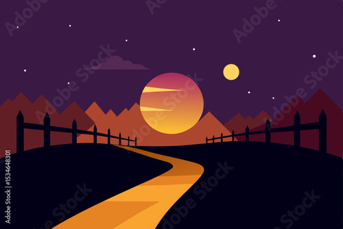 night city landscape with moon