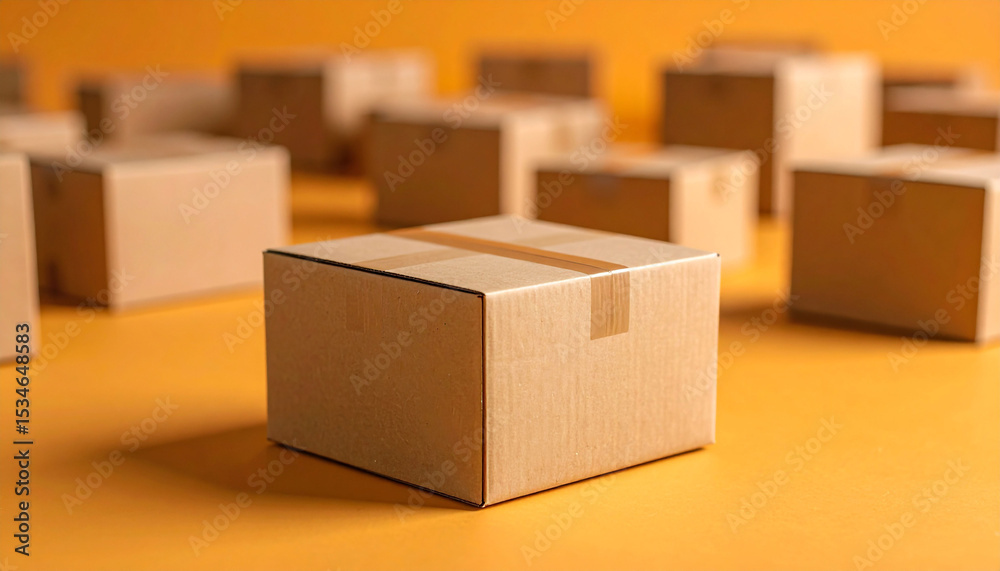 Fototapeta premium a single brown cardboard box with other blurred