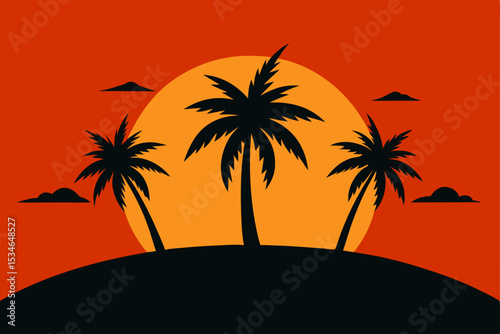 palm tree silhouette on sunset