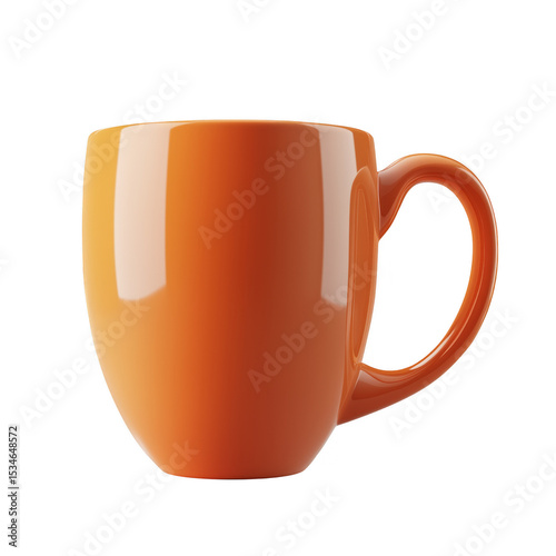 Bright orange coffee mug on transparent background glossy finish