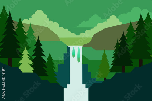 Winter forest landscape vector with fir trees and snow, perfect for Christmas holiday nature celebrations