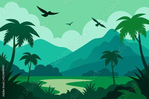 Tropical island beach paradise: summer palms, sun, sea, and sand landscape