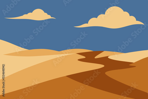 Sunset over vast desert dunes, a dry and hot sand landscape under a clear sky