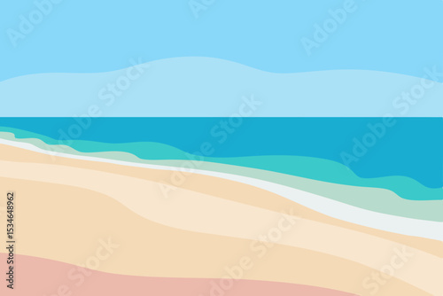 Tropical beach and sea vector illustration with sand, ocean, and sky