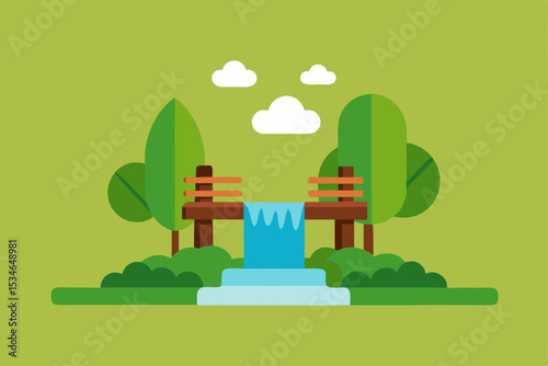 City vector illustration of an eco-friendly house and trees in a green urban landscape