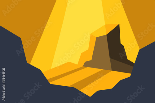 Vector silhouette of Egyptian pyramids and the Sphinx at sunset in a desert landscape