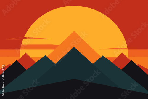 Golden Egyptian pyramids at sunset in a desert landscape, a travel vector illustration