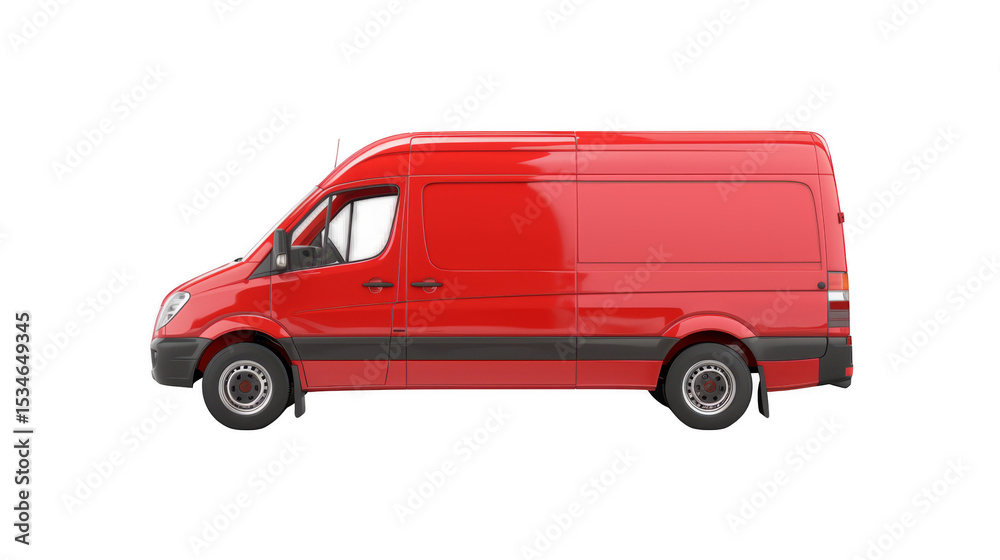 Obraz premium Red cargo van side view displaying smooth surface and functional design on transparent background