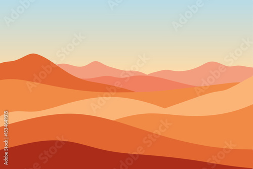 Golden sunset landscape painting over desert and mountain ranges