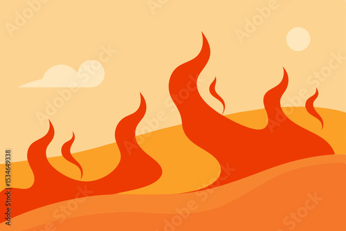 Burning orange and red fire flames vector illustration