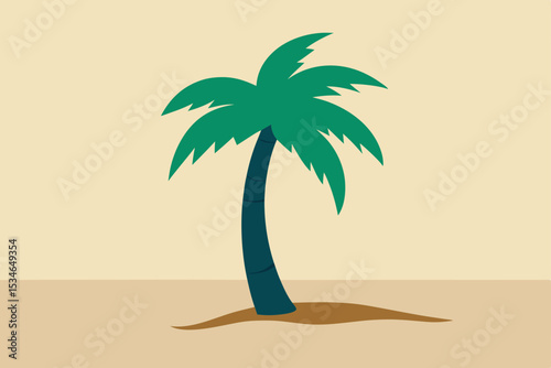 A tropical island beach vector illustration with palm trees silhouetted against a summer sunset sky
