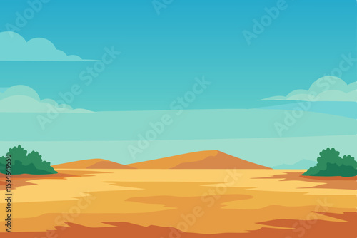 Sunset desert landscape with mountains and sun vector illustration