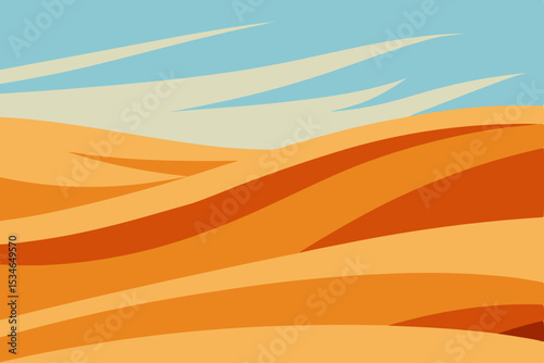 Arid Sahara desert landscape at sunset with dry, hot orange sand dunes
