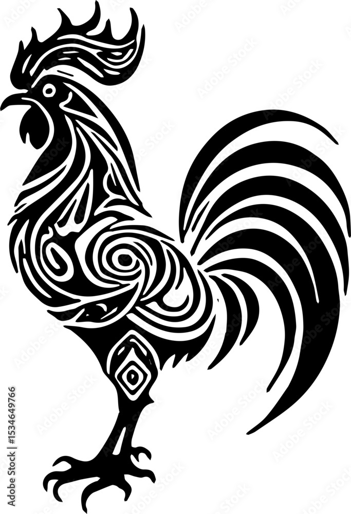 Fototapeta premium tribal rooster isolated on white background