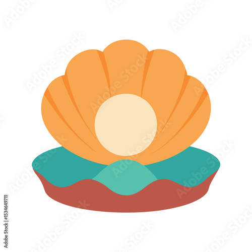 Ocean Treasures  A Vibrant Illustration of a Pearl in a Seashell
