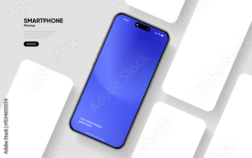Realistic smartphone mockup. Mobile phone vector with isolated on white background. Device front view. 3D mobile phone with shadow. Realistic, high quality smart phone mockup for ui ux presentation.