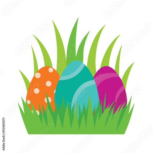 Colorful Easter Eggs Nestled in Spring Grass A Festive Illustration