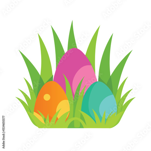 Colorful Easter Eggs Nestled in Spring Grass A Festive Illustration