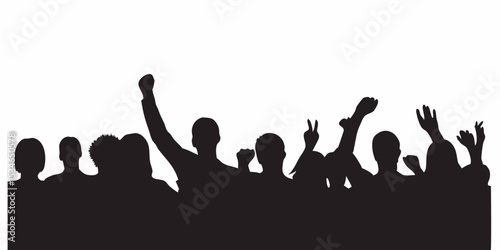Crowd silhouette vector art of people protesting and raising hands in celebration and support design