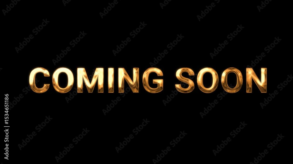 Animation coming soon with gold text effect and black screen background. 4K looping video.