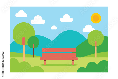 Serene Park Bench Peaceful Landscape Illustration